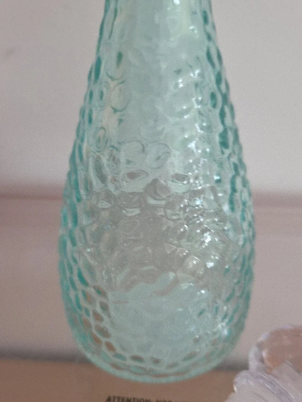 Aqua Textured Glass Decanter with Faceted Stopper